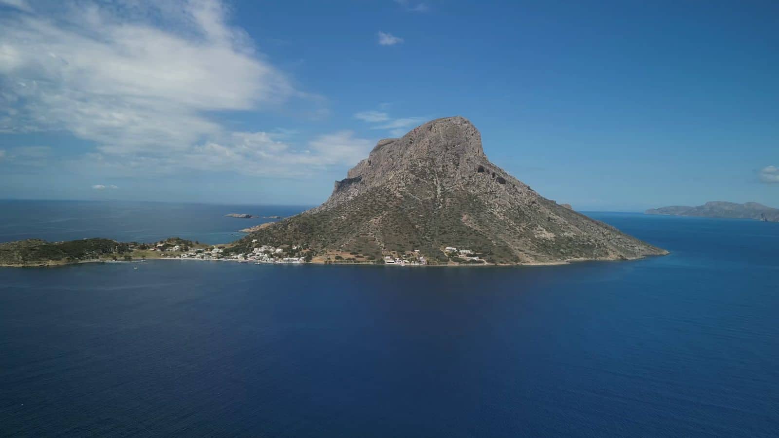 Drone view over Massouri, Kalymnos and Telendos island — Ibiscus Kalymnos
