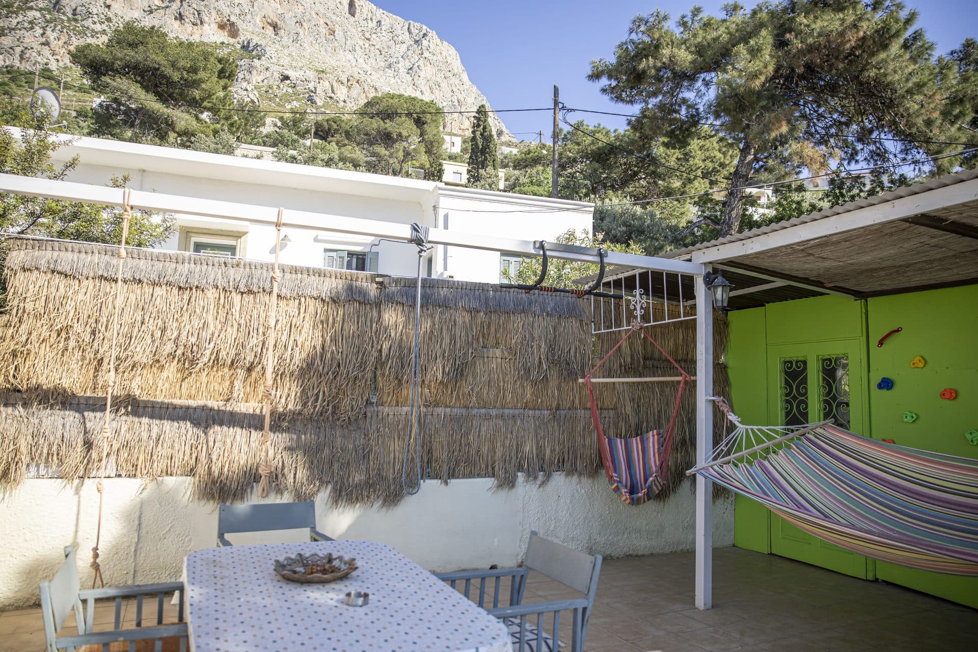 Shared hammock terrace at Ibiscus with mountain view